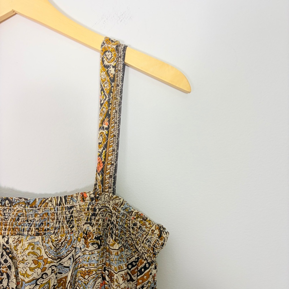 Cleobella Rosalie Midi Dress S Paisley Tiered Smocked Boho Organic Cotton Brown - Picture 5 of 9